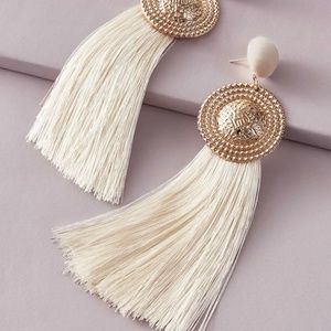 Beige Tassel Drop Earrings